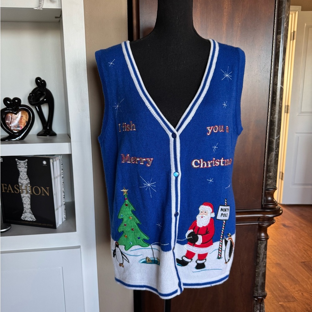 Festive Blue Christmas Sweater‎ Vest